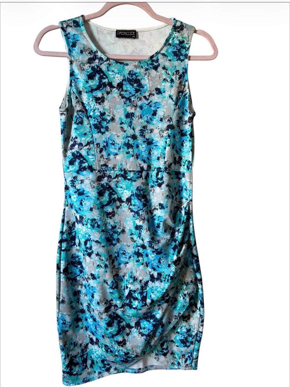 Dressbarn Sleeveless Aqua & Navy Floral Sheath Dress